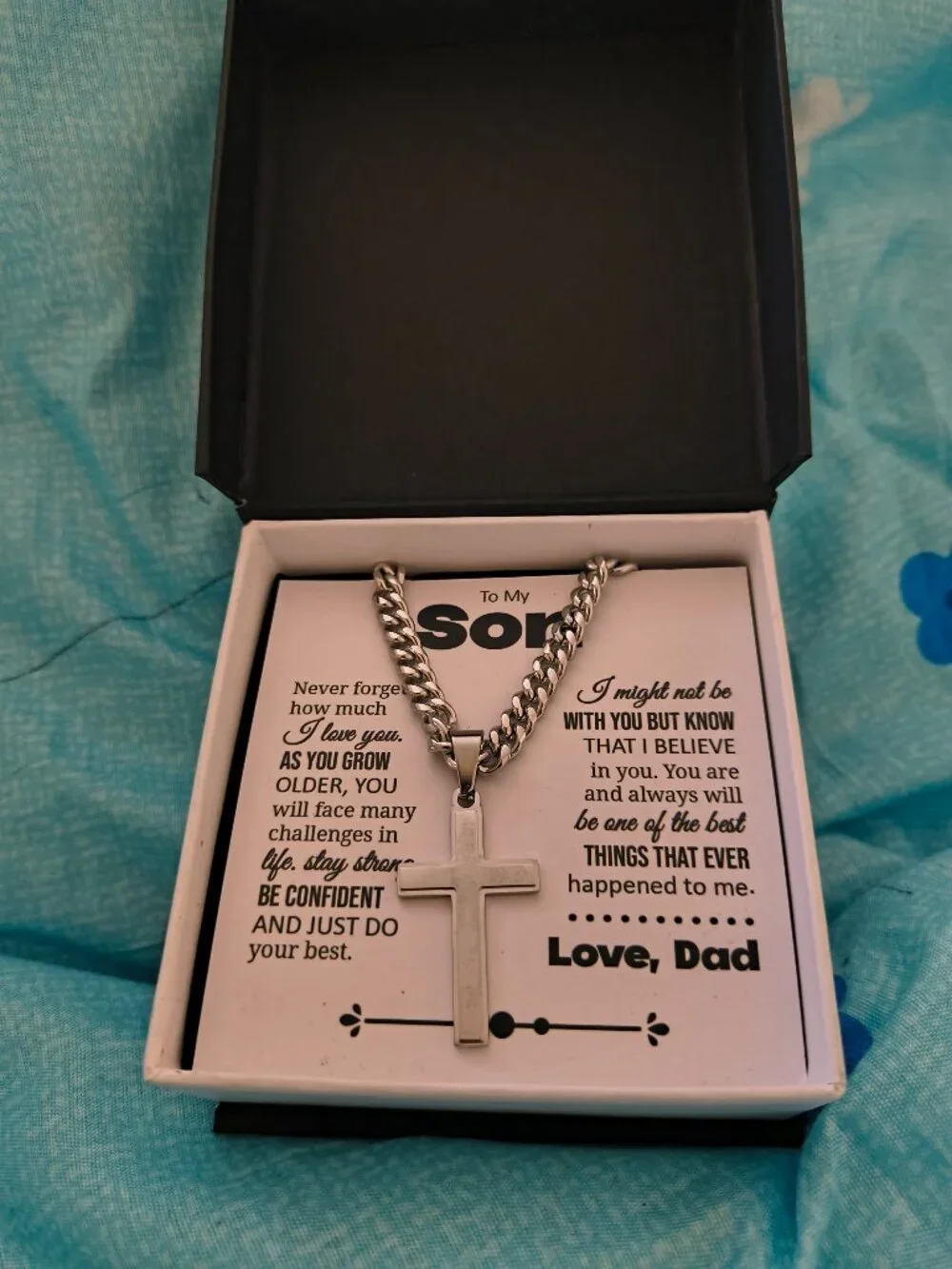 To My Son Gift, Cuban Chain with Cross Necklace